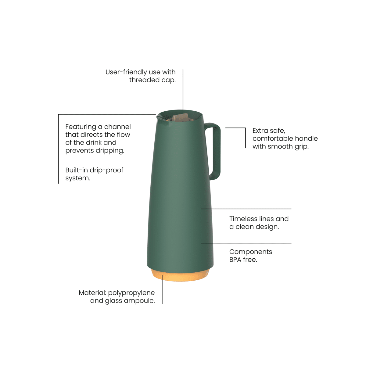 Tramontina Exata Green Plastic Thermal Flask with 1 Liter Glass Liner