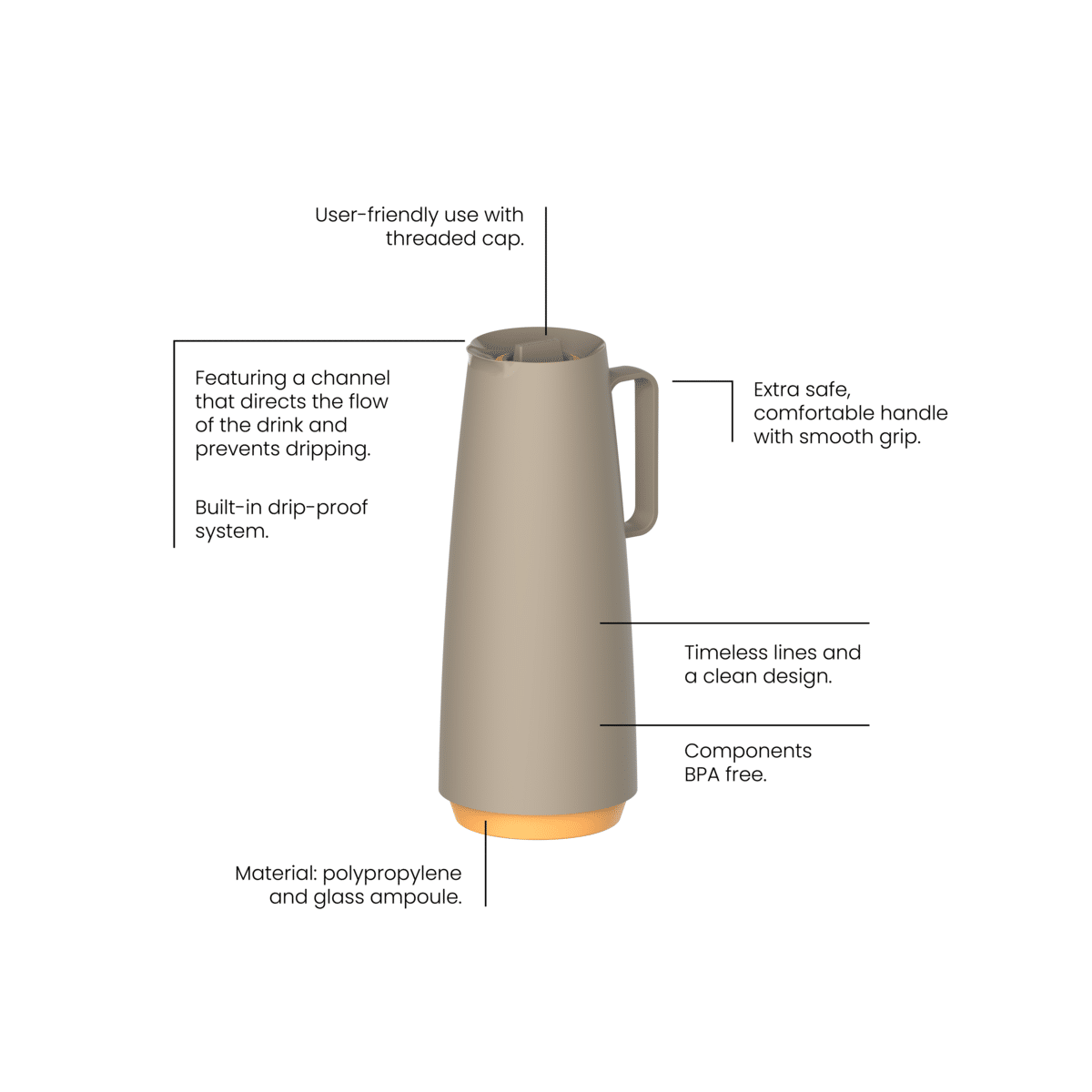 Tramontina Exata Beige Polypropylene Thermal Pot with 1 L Glass Liner