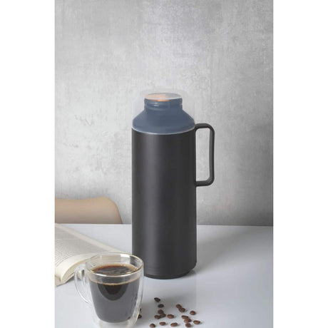 Tramontina Exata Black Plastic Thermal Beverage Dispenser with 1 Liter Glass Liner and Plastic Lid