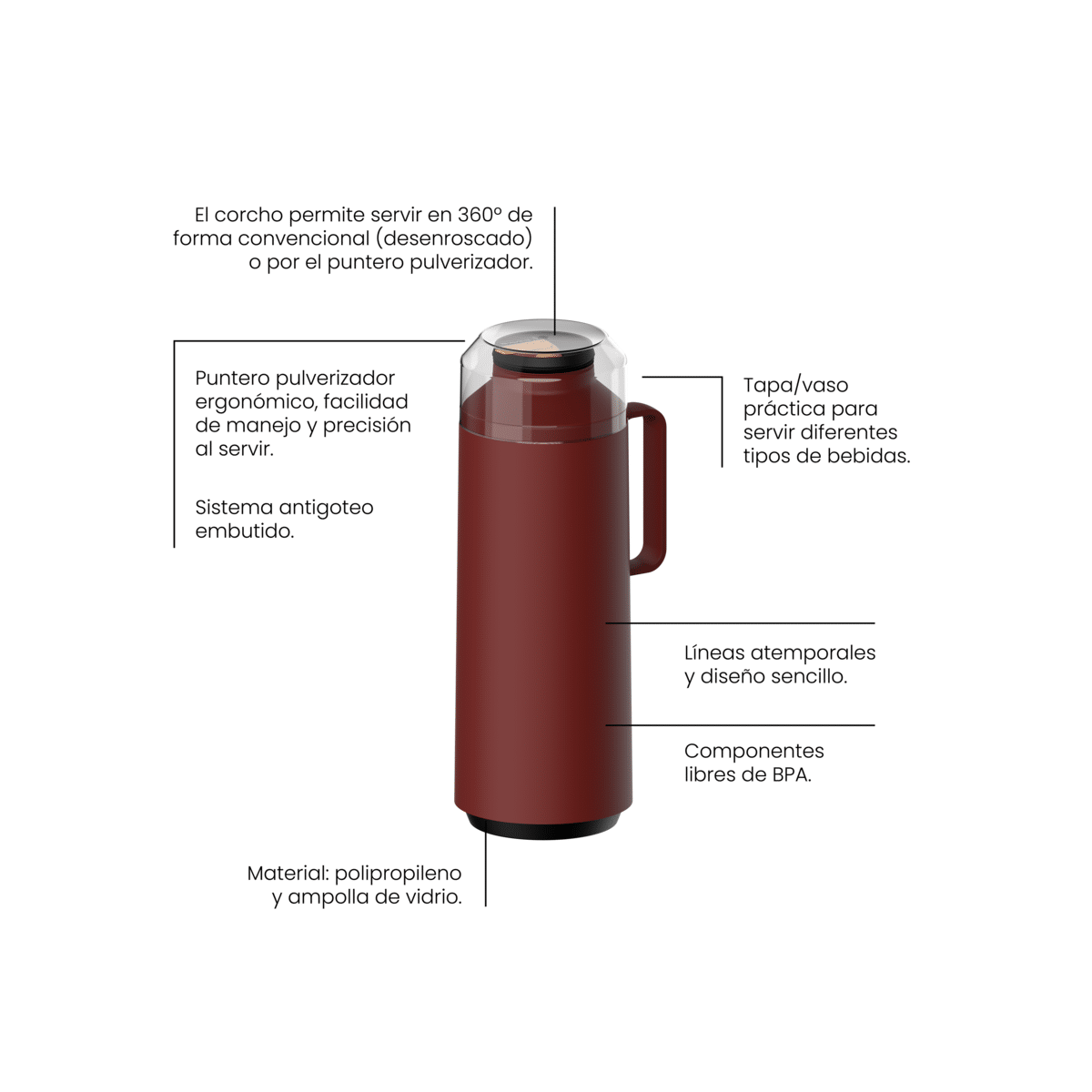 Tramontina Exata Red Plastic Thermal Beverage Dispenser with 1 Liter Glass Liner and Plastic Lid