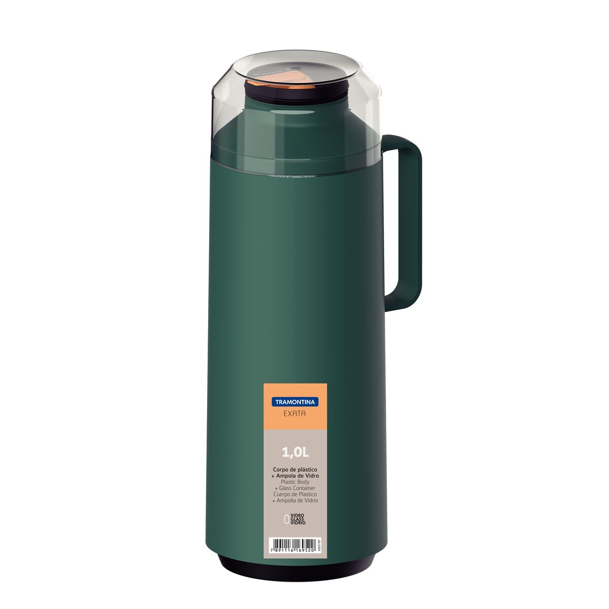 Tramontina Exata Green Plastic Thermal Beverage Dispenser with 1 Liter Glass Liner and Plastic Lid