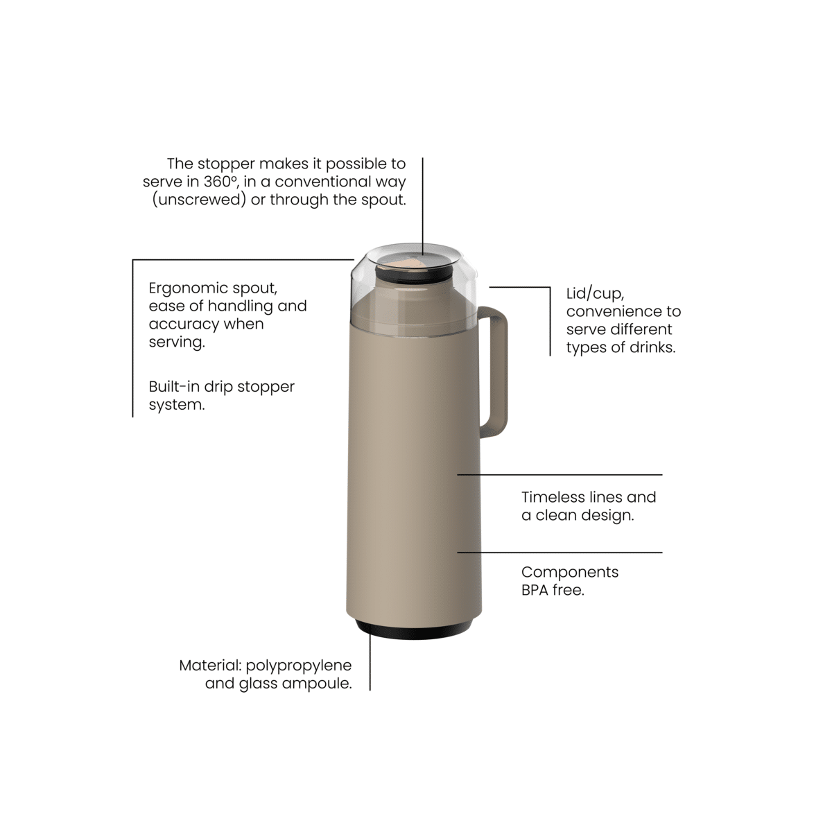 Tramontina Exata Beige Plastic Thermal Beverage Dispenser with 1 Liter Glass Liner and Plastic Lid