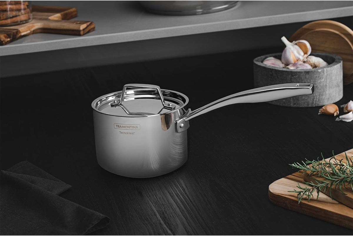Tramontina Grano 16 cm 1,7 L stainless steel saucepan with tri-ply body, lid and long handle