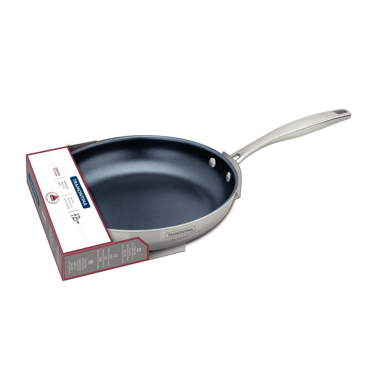 Tramontina Grano stainless steel frying pan with tri-ply body and interior graphite gray ceramic coating, 20 cm