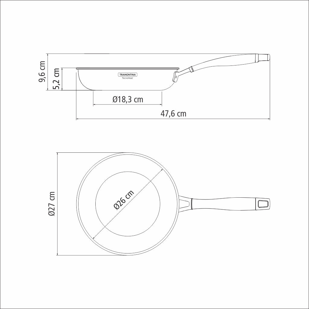Tramontina Grano 26 cm 2.2 L shallow stainless steel frying pan with tri-ply body and long handle