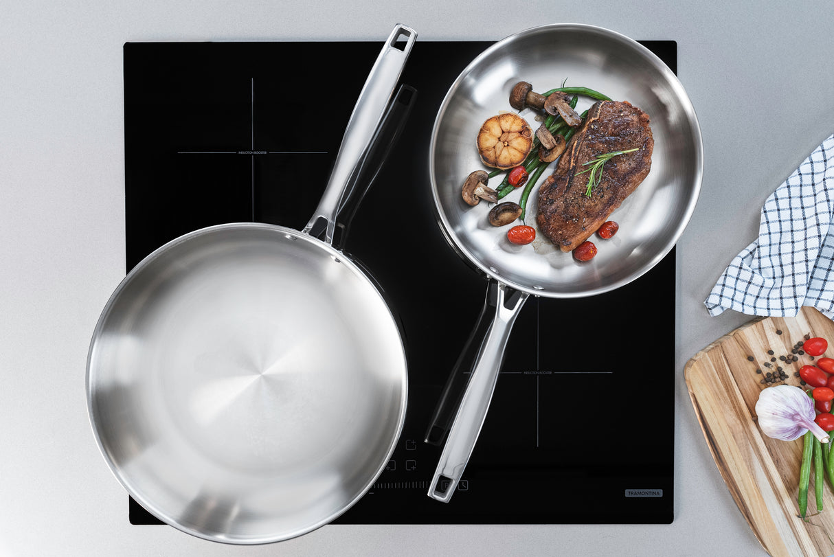 Tramontina Grano 26 cm 2.2 L shallow stainless steel frying pan with tri-ply body and long handle