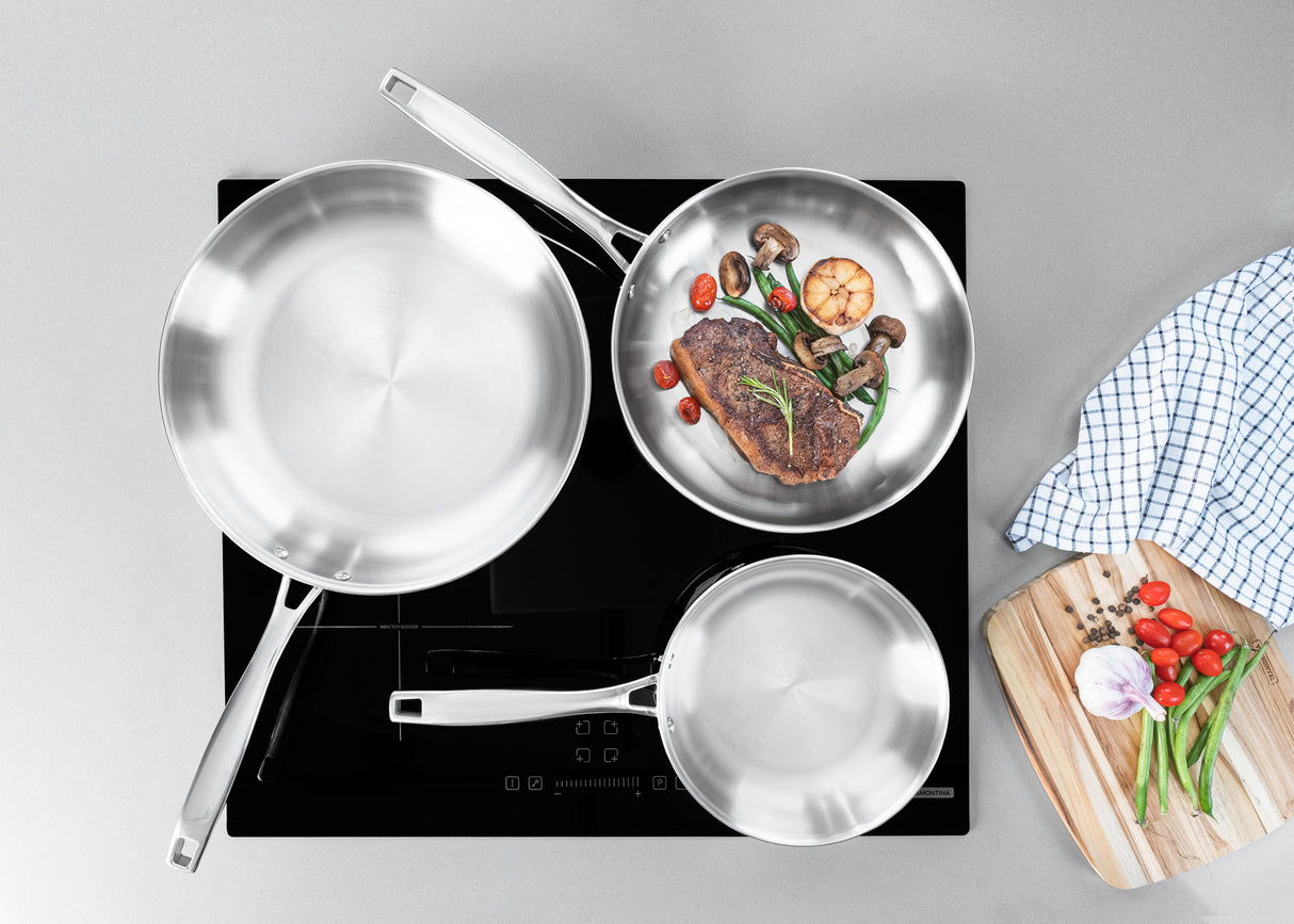 Tramontina Grano 26 cm 2.2 L shallow stainless steel frying pan with tri-ply body and long handle
