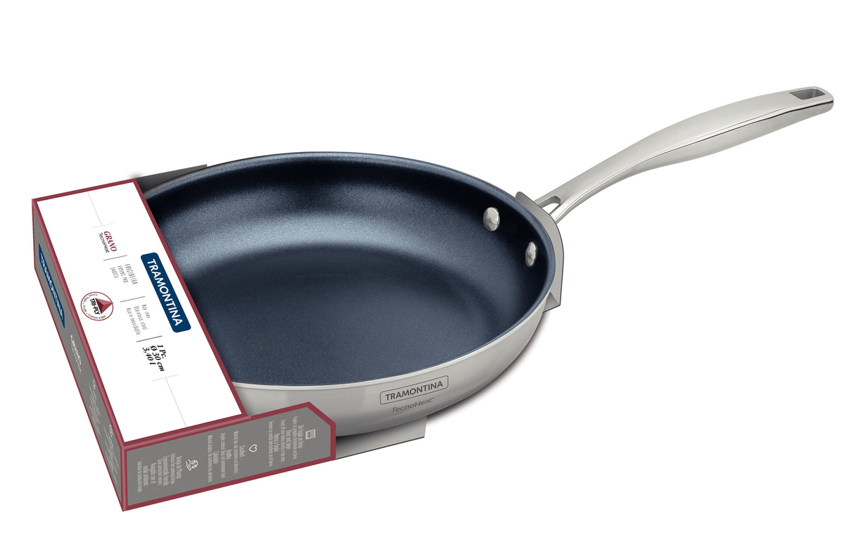 Tramontina Grano stainless steel frying pan with tri-ply body and interior graphite gray ceramic coating, 30 cm