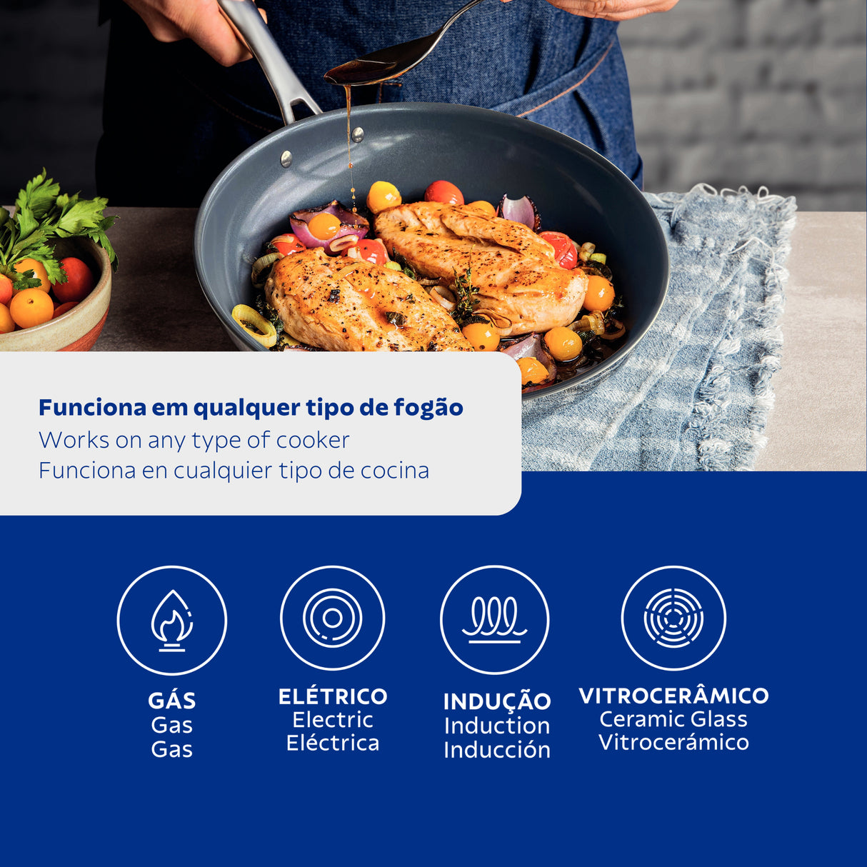 Tramontina Grano stainless steel frying pan with tri-ply body and interior graphite gray ceramic coating, 30 cm