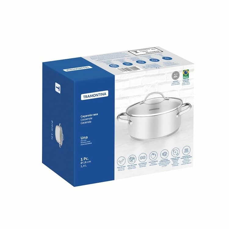 Tramontina Una 16cm 1.4L Stainless Steel Shallow Casserole with Tri-ply Bottom