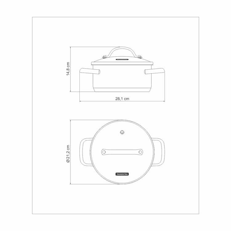 طاجن ترامونتينا أونا الضحل من الفولاذ المقاوم للصدأ، مقاس 20 سم، سعة 2.9 لتر، مع قاع ثلاثي الطبقات