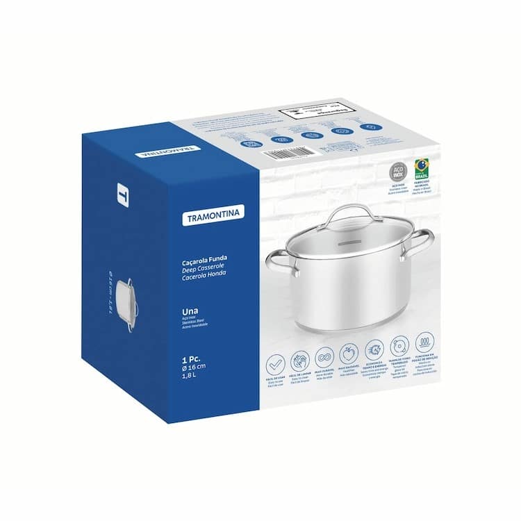 Tramontina Una 16cm 1.8L Stainless Steel Deep Casserole with Tri-ply Bottom
