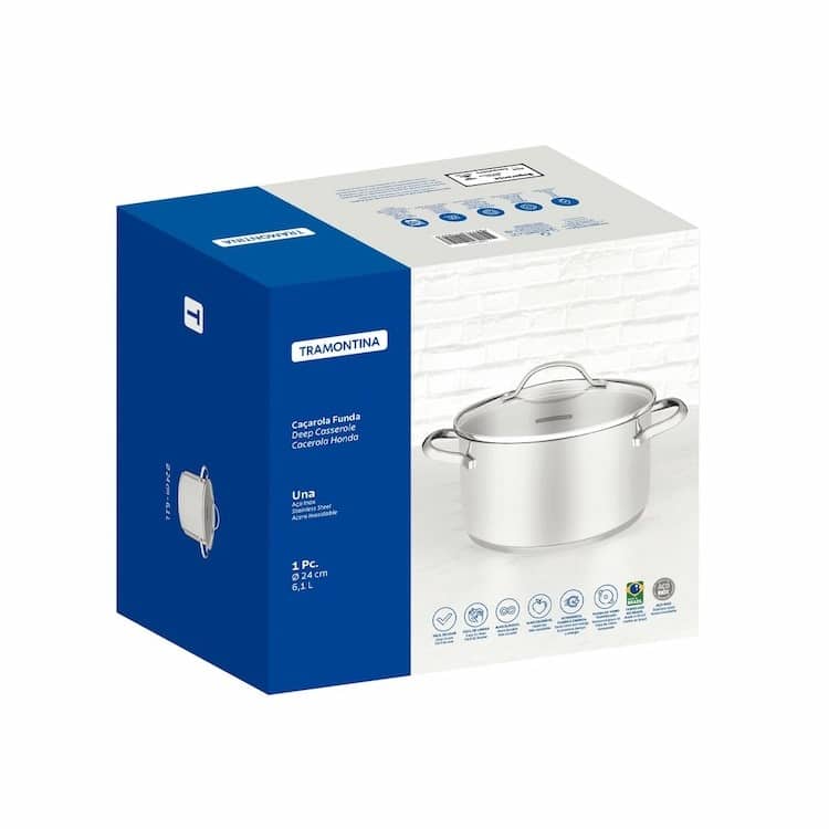 Tramontina Una 24cm 6.1L Stainless Steel Deep Casserole with Tri-ply Bottom