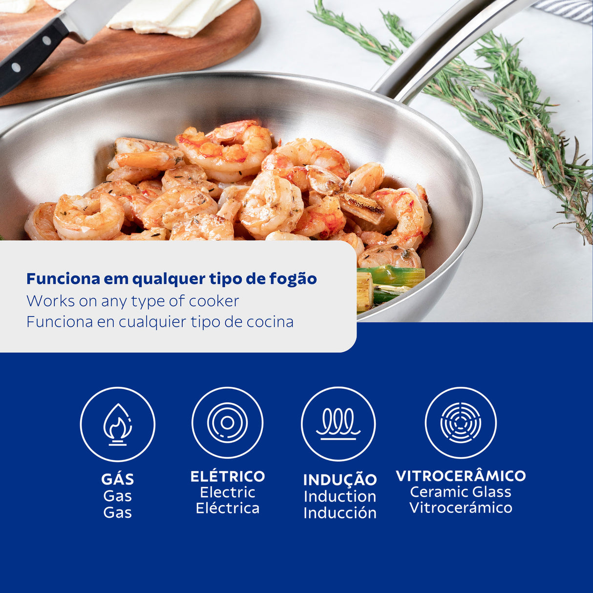 Tramontina Una stainless steel frying pan with tri-ply base