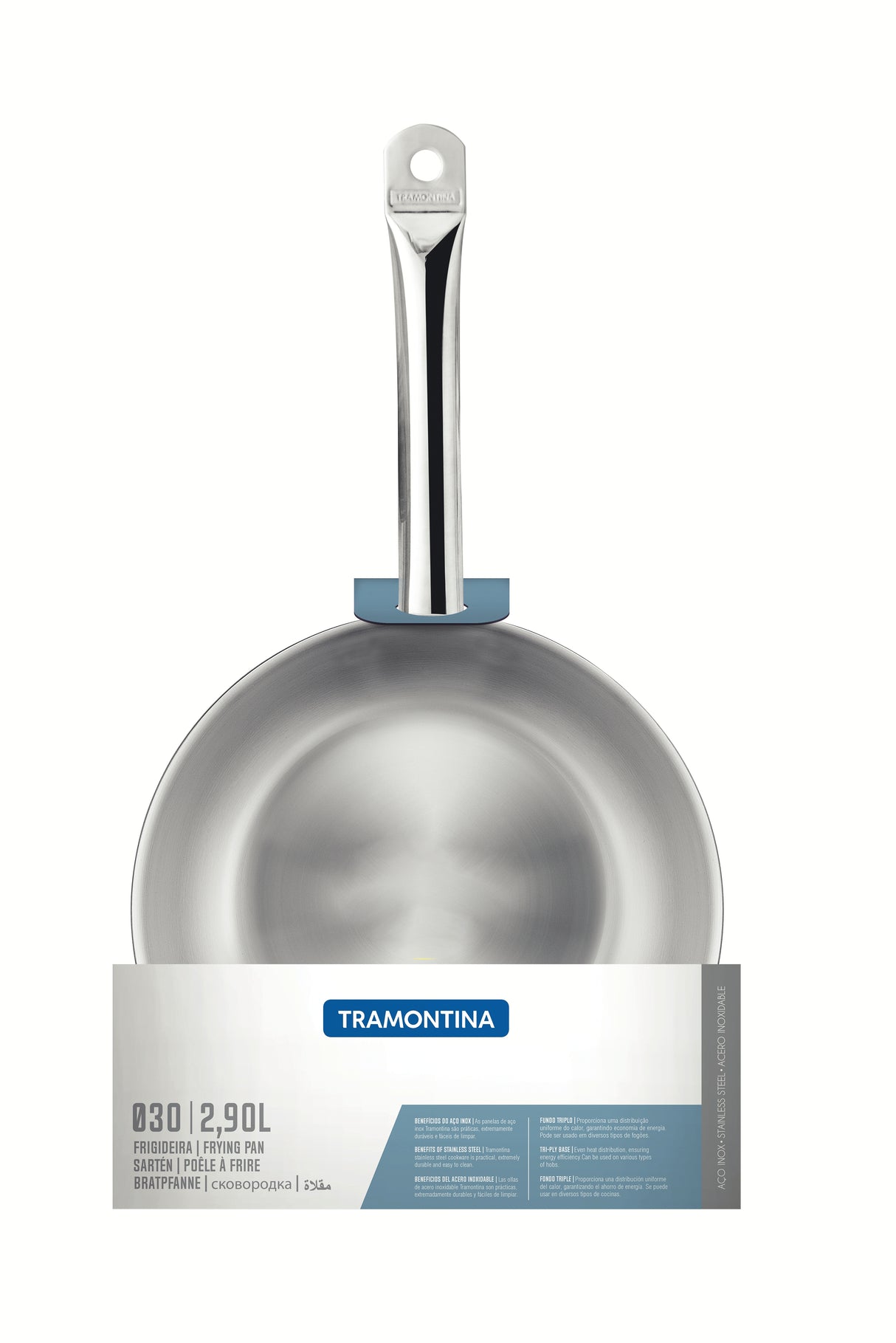 Tramontina Professional 30 cm 2.9 L shallow stainless steel frying pan with long handle and tri-ply base 62633300