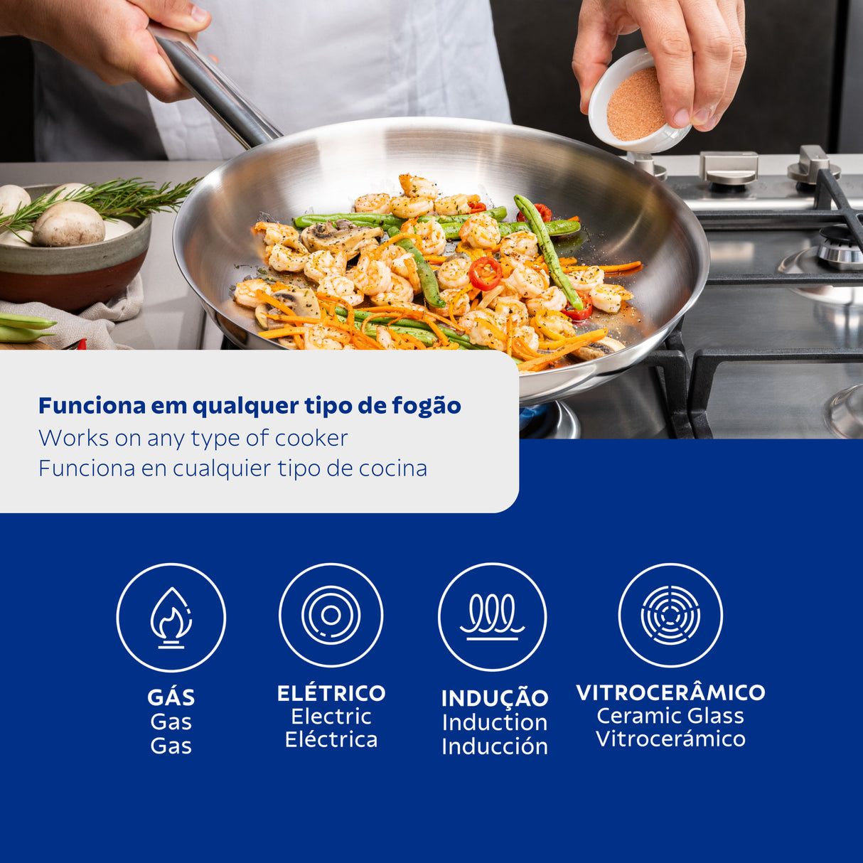 Tramontina Professional 30 cm 2.9 L shallow stainless steel frying pan with long handle and tri-ply base 62633300