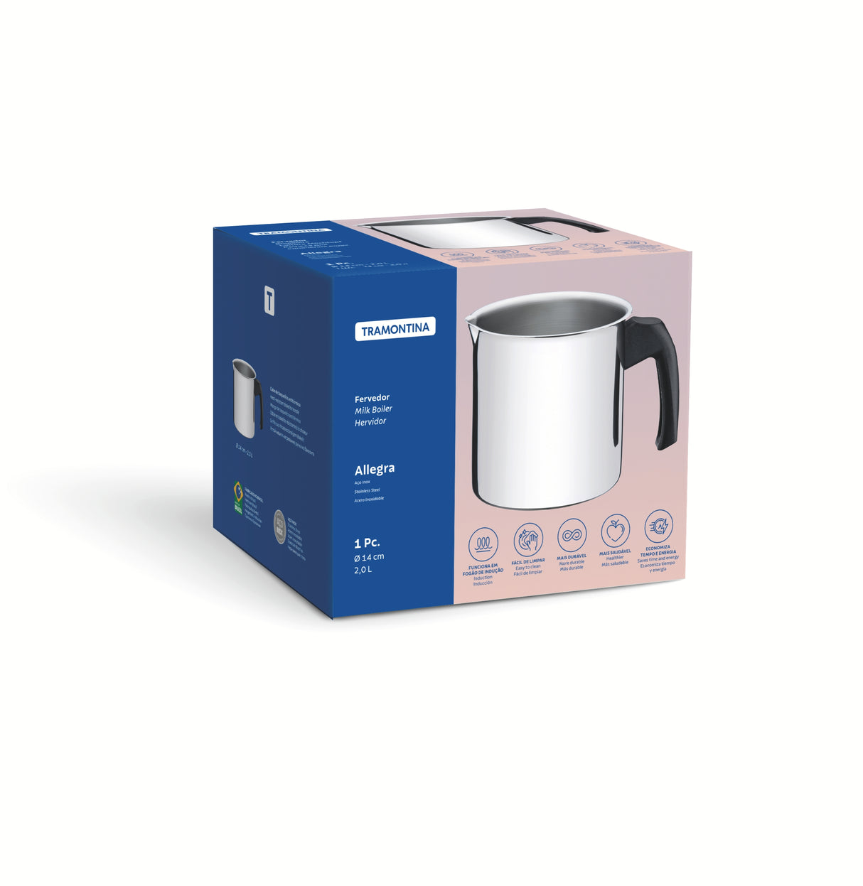 Tramontina Allegra stainless steel milk boiler and Bakelite handle, 14 cm 2 L