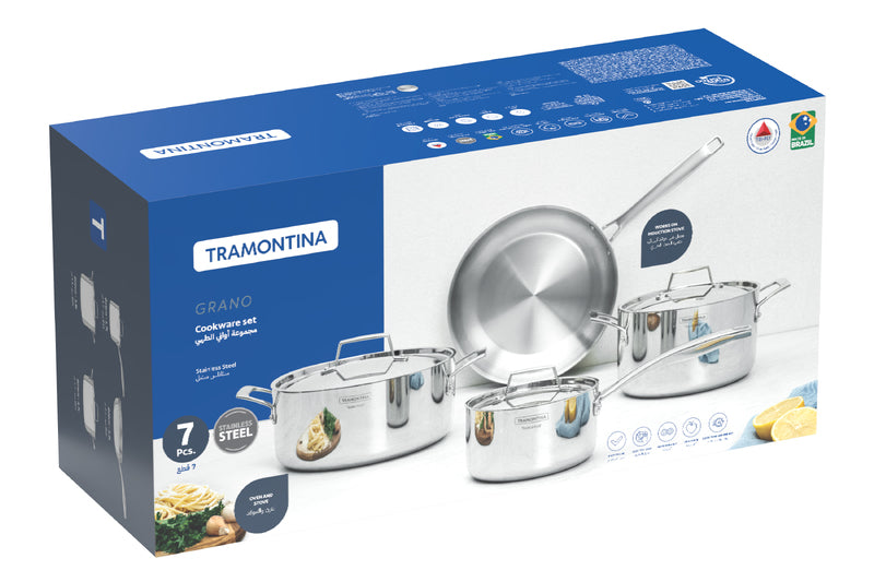 Tramontina Grano 7-piece stainless steel cookware set with tri-ply body