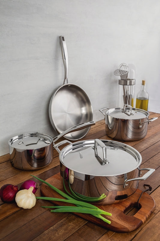 Tramontina Grano 7-piece stainless steel cookware set with tri-ply body