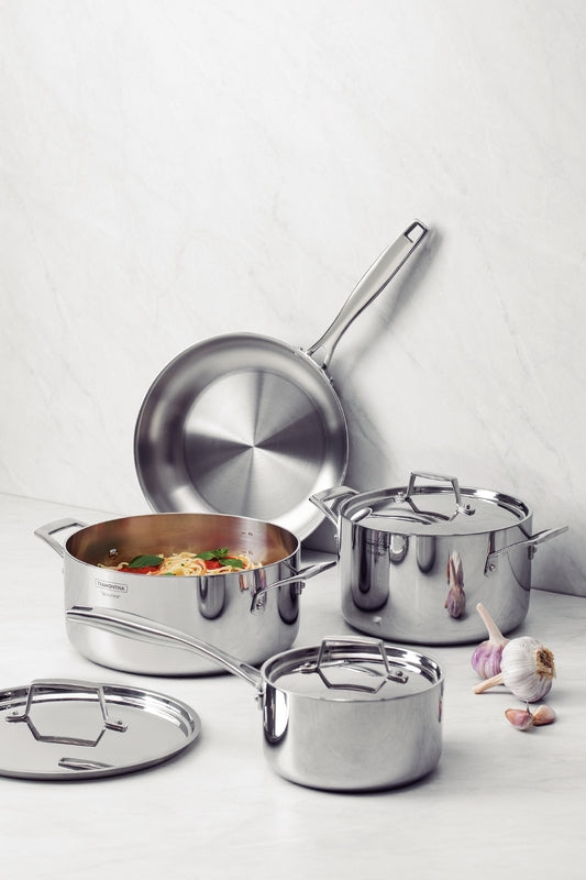 Tramontina Grano 7-piece stainless steel cookware set with tri-ply body