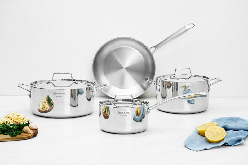 Tramontina Grano 7-piece stainless steel cookware set with tri-ply body