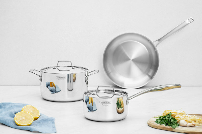Tramontina Grano 5-piece stainless steel cookware set with tri-ply body