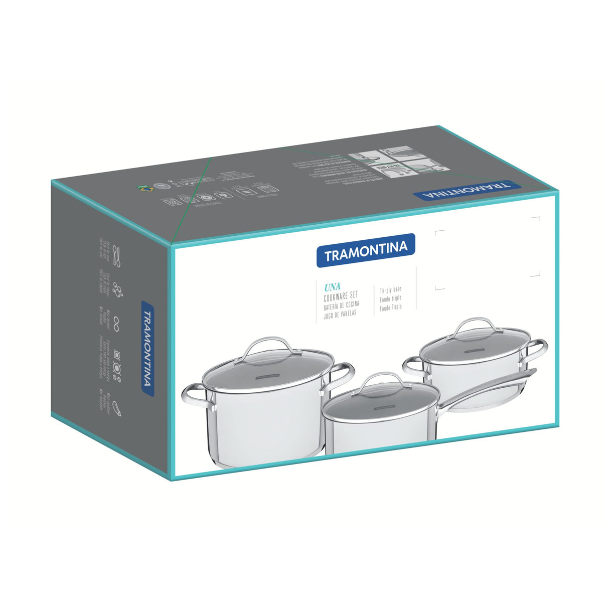 طقم أواني طهي ترامونتينا أونا من 6 قطع من الفولاذ المقاوم للصدأ مع قاعدة ثلاثية الطبقات