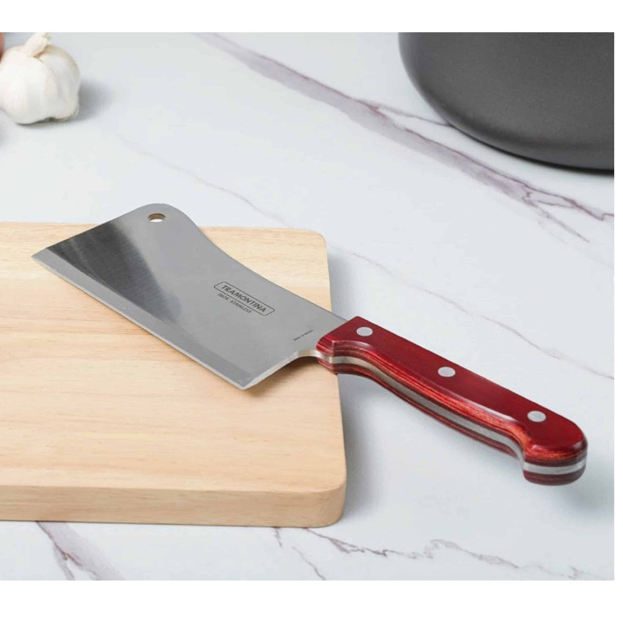 Tramontina Polywood 6 Inches Cleaver with Stainless Steel Blade and Red Dishwasher Safe Treated Handle
