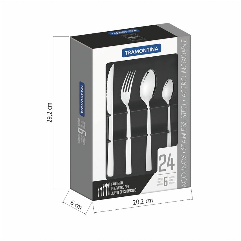 Tramontina Oslo stainless steel flatware set with steak knives and high gloss, 24 pc set