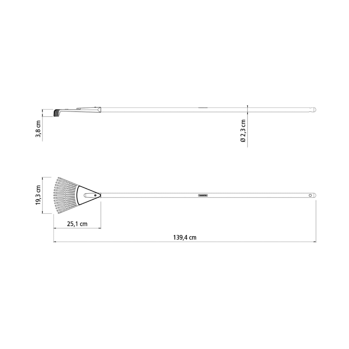 Tramontina 15 Teeth Black Polypropylene Garden Leaf Rake with 120cm Varnished-finish Wood Handle