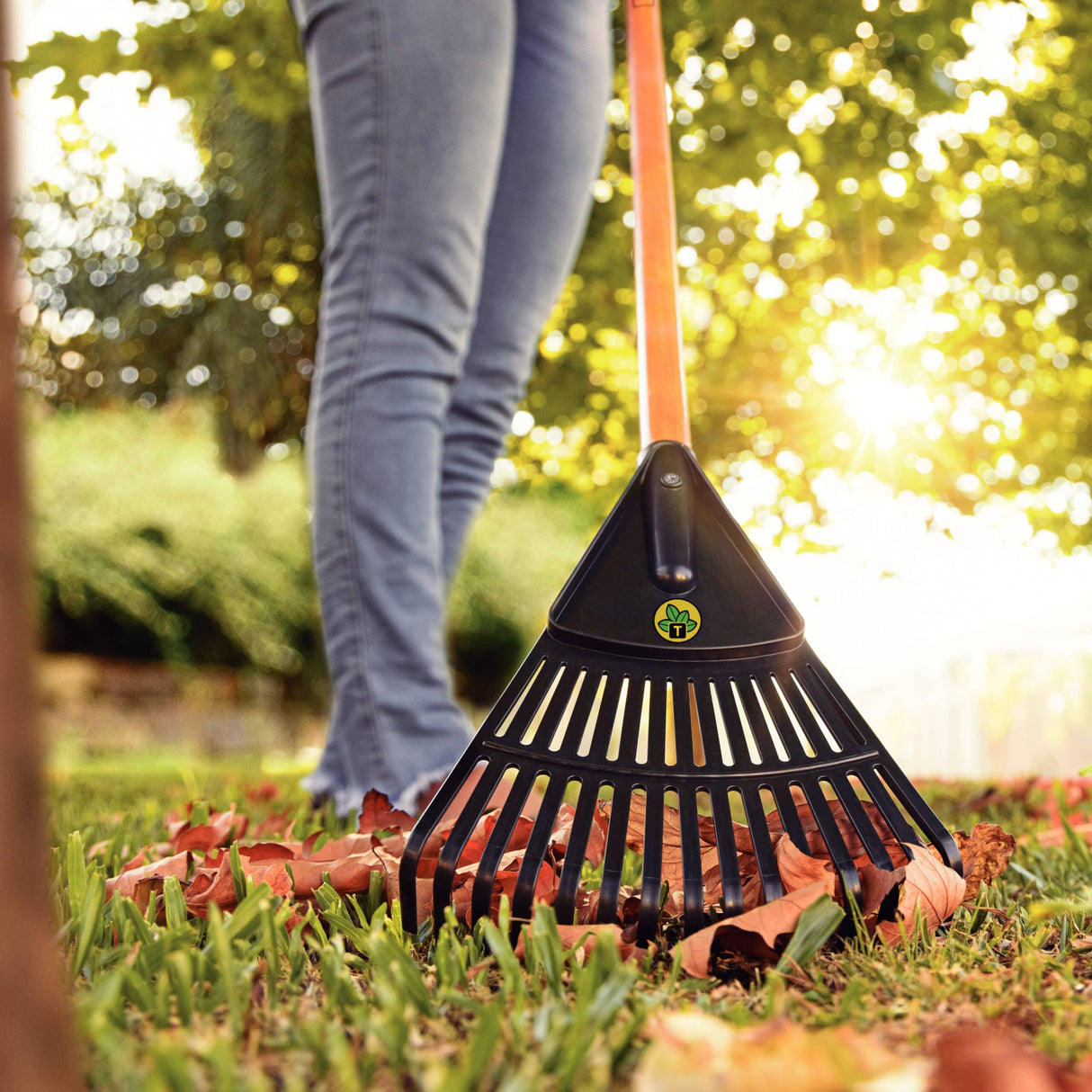 Tramontina 15 Teeth Black Polypropylene Garden Leaf Rake with 120cm Varnished-finish Wood Handle
