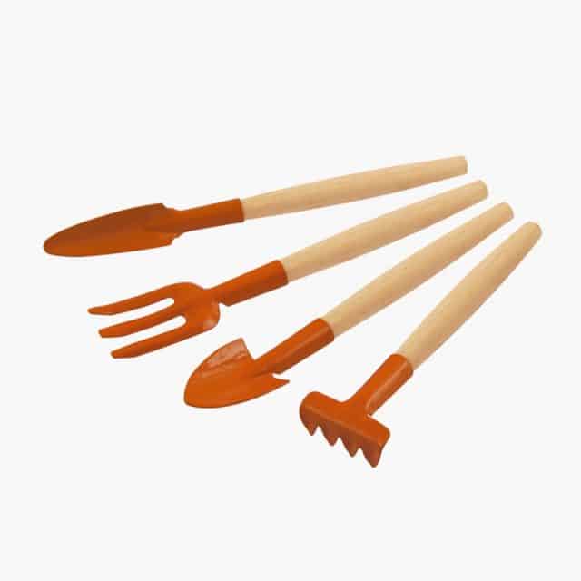 Tramontina 4 Pieces Garden Tool Set with Special Carbon Steel and Wood Handle includes Garden Trowel + Transplanting Trowel + 3 Teeth Garden Fork + 4 Teeth Cultivator