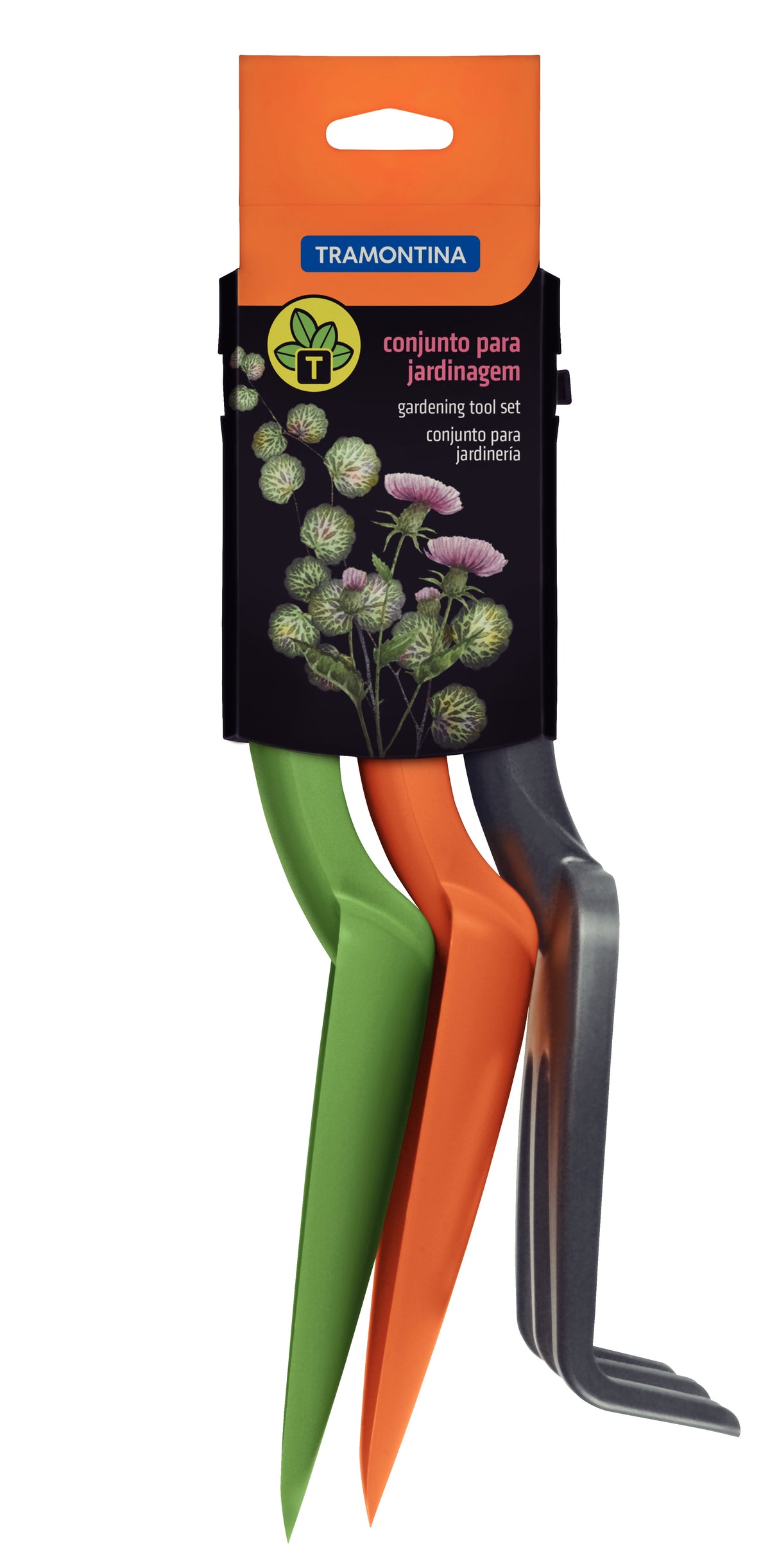 مجموعة أدوات الحديقة من ترامونتينا، مكونة من 3 قطع، مصنوعة من مادة البولي بروبيلين شديدة التحمل، متعددة الألوان، تتضمن مجرفة حديقة + مجرفة زراعة + أداة حرث