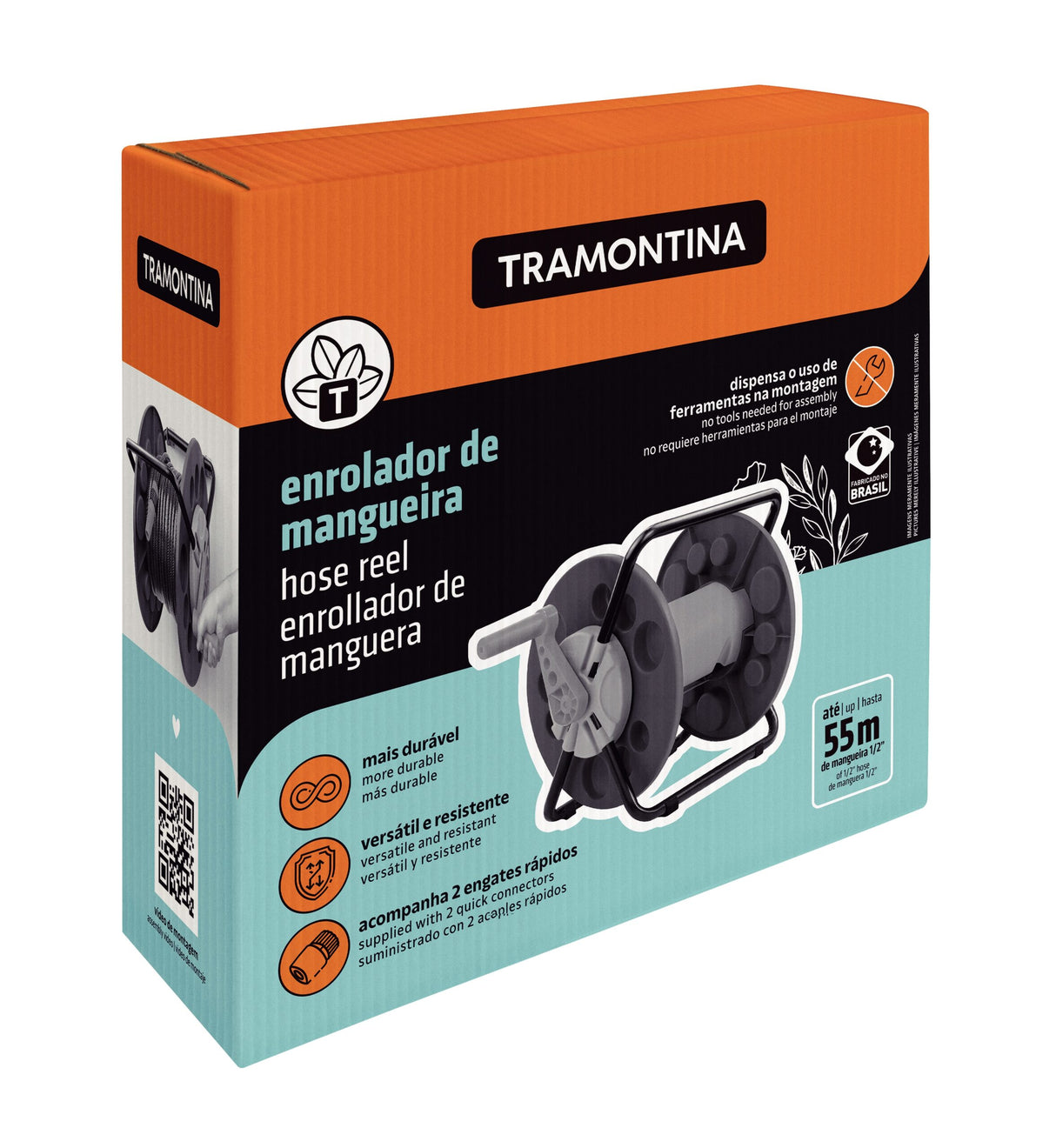 Tramontina Hose Reel made with Heavy-duty Polypropylene and Storage Capacity up to 55m Hose with 1/2-inch Diameter