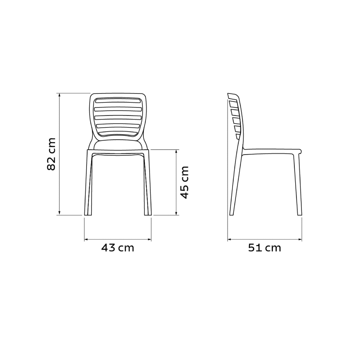 Tramontina Summa Sofia Graphite Polypropylene and Fiberglass Chair with Horizontal Backrest