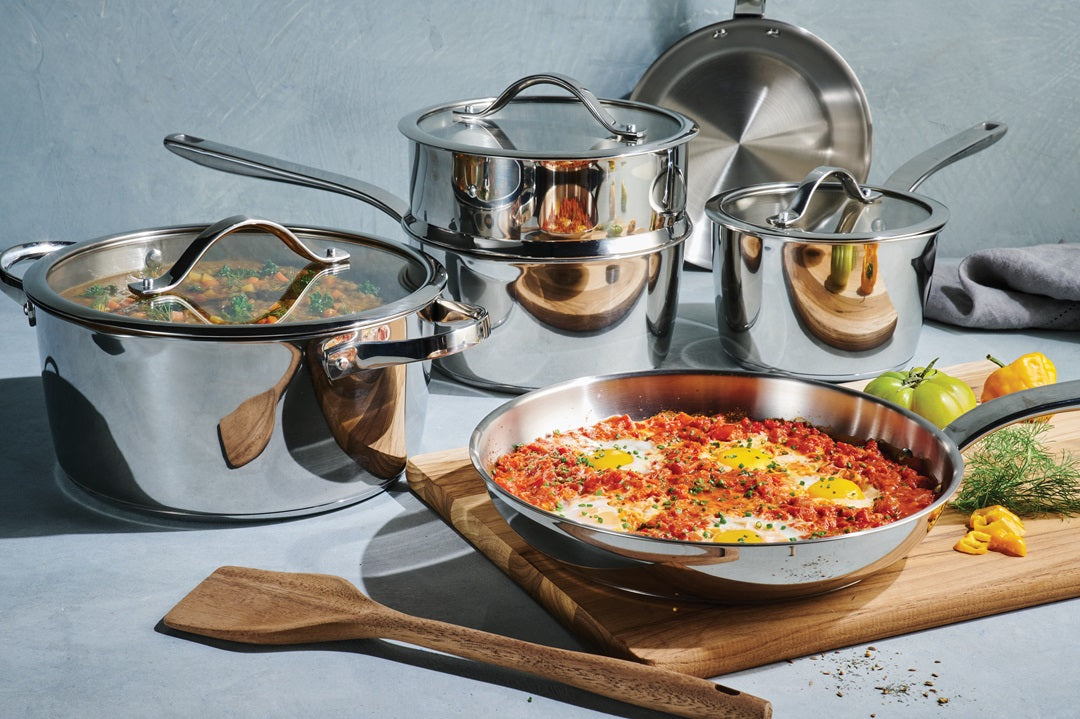 Tramontina Since 1911, 9-Piece Tempo Tri-Ply Base Stainless Steel Cookware Set with Glass Lids, Pots and Pans Kitchen Set, Induction-Ready, Oven-Safe, Dishwasher-Safe