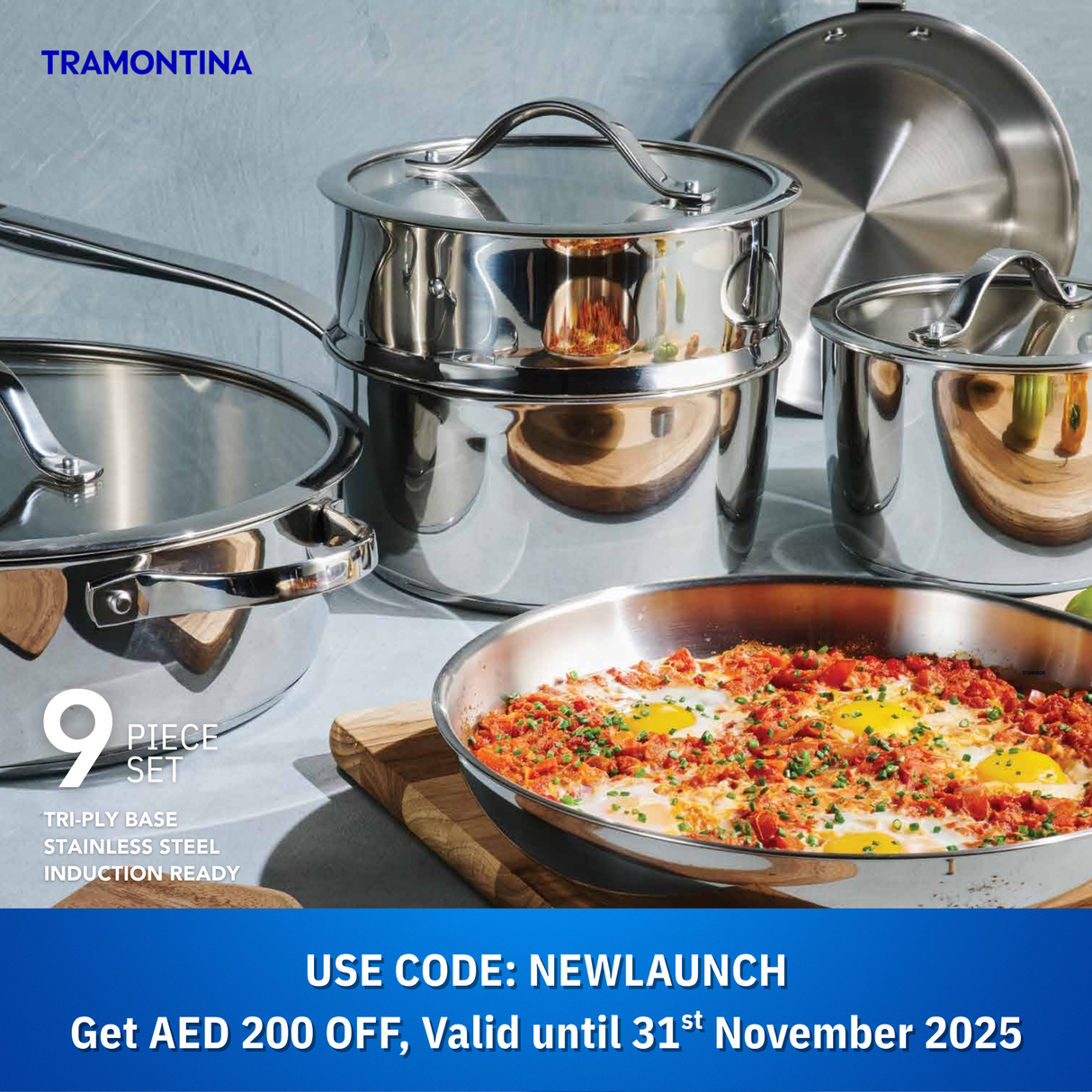 Tramontina 9 pcs Tempo Tri-Ply Base Stainless Steel Cookware Set