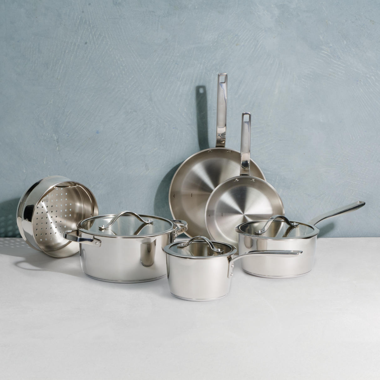 Tramontina Since 1911, 9-Piece Tempo Tri-Ply Base Stainless Steel Cookware Set with Glass Lids, Pots and Pans Kitchen Set, Induction-Ready, Oven-Safe, Dishwasher-Safe