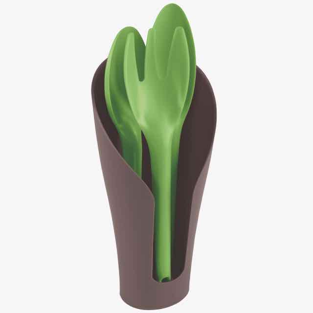 Tramontina Cocoon 4 Pieces Green Garden Tool Set made with Heavy-duty Polypropylene includes Garden Trowel + Transplanting Trowel + 3 Teeth Garden Fork + Brown Container