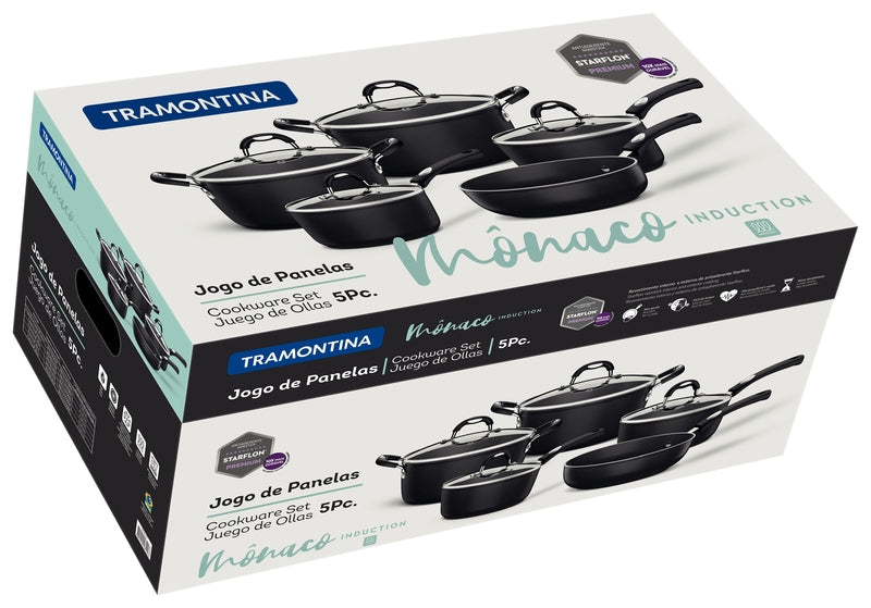 Monaco Induction 9 Pieces Black Aluminum Cookware Set