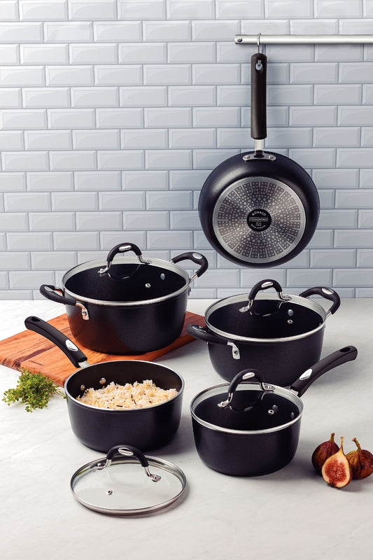 Monaco Induction 9 Pieces Black Aluminum Cookware Set