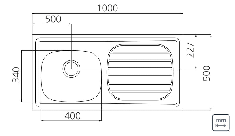 Stainless Steel Sink 100x50 cm, 1LB