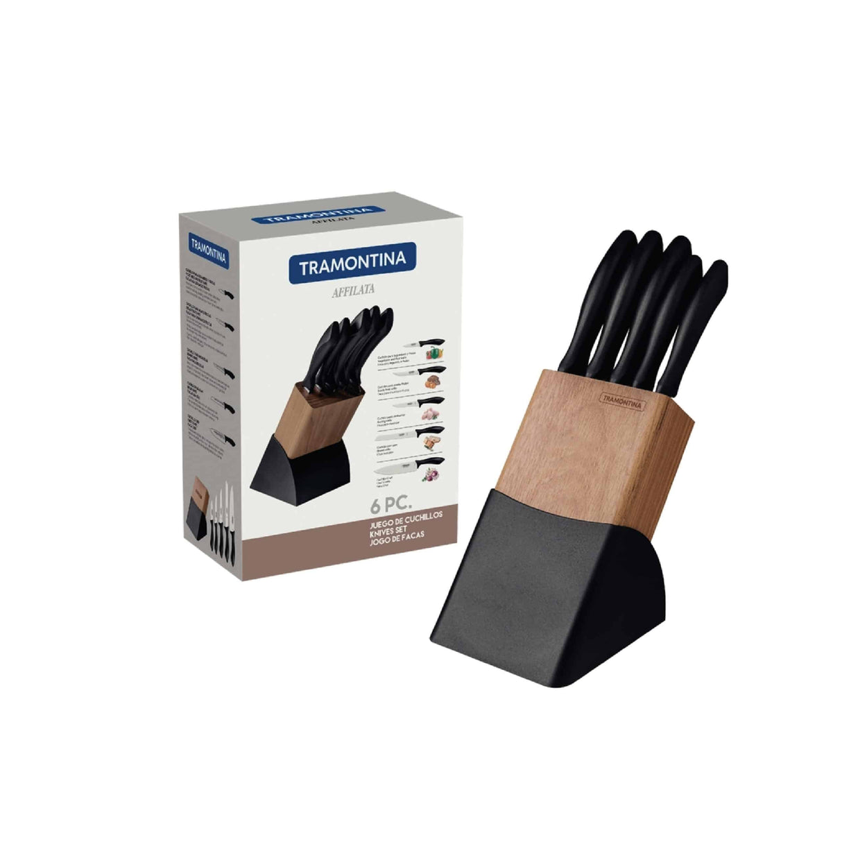 Affilata 6 Pieces Knife Set with Stainless Steel Blade and Black Polypropylene Handle