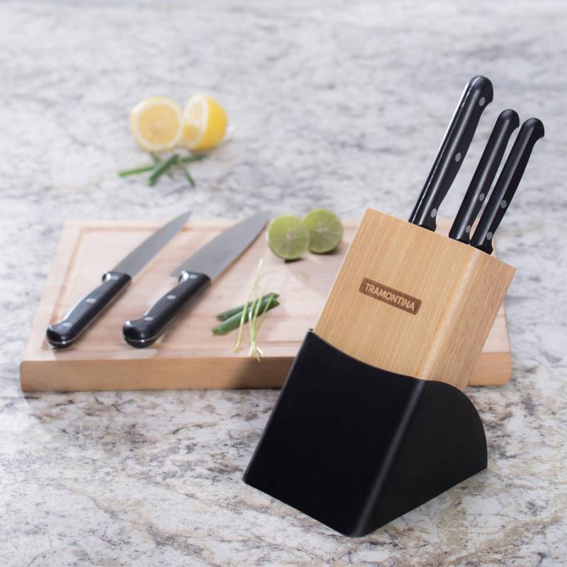 Tramontina Ultracorte 6 Pieces Knife and Block Set with Stainless Steel Blade and Black Polypropylene Handle