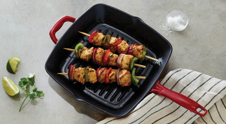 Grilling indoors: spicy chicken veggie kebabs