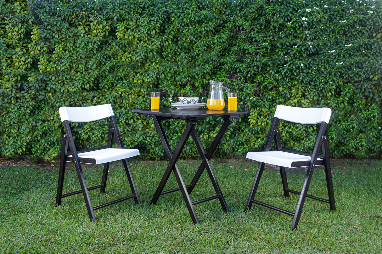 Tramontina Potenza FSC 3-Piece Set Folding Chairs and Table with Tobacco Tauari Wood and White Plastic