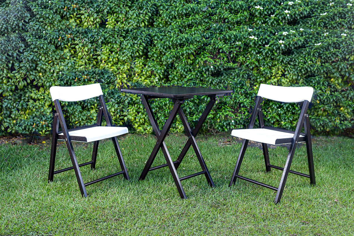 Tramontina Potenza FSC 3-Piece Set Folding Chairs and Table with Tobacco Tauari Wood and White Plastic