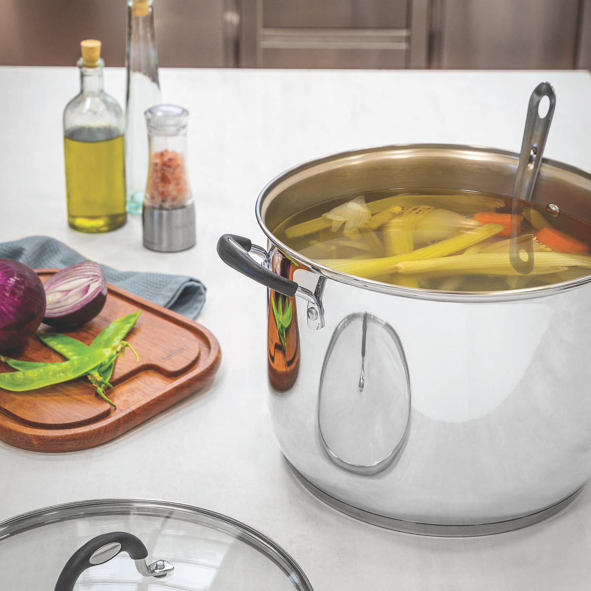 Tramontina Solar Silicone 30cm 15.4L Stainless Steel Stock Pot – Tri-Ply Bottom, Induction Ready, Dishwasher Safe