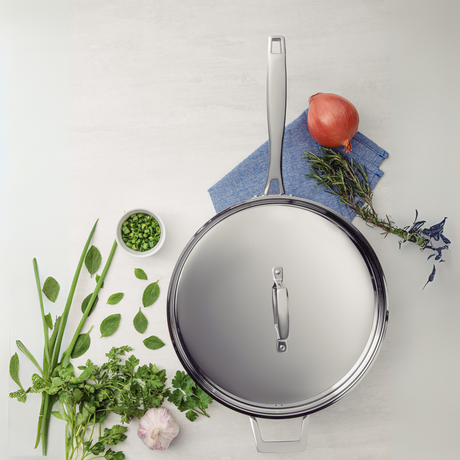 Tramontina Grano 30 cm 5.6 L stainless steel frying pan with tri-ply body, lid and long handle