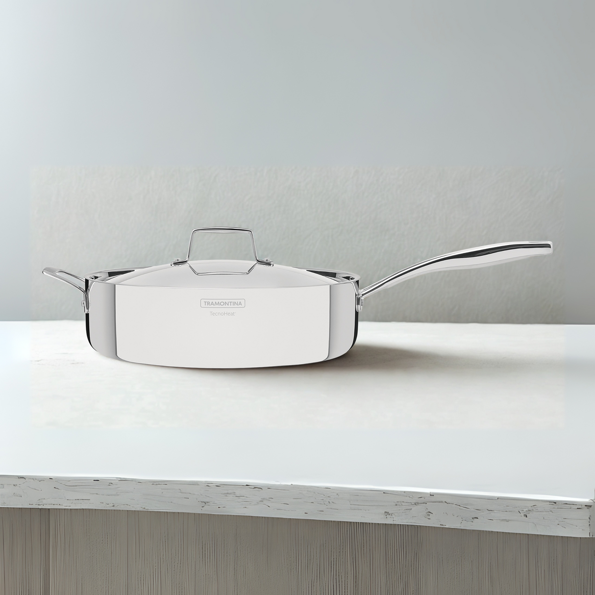 Tramontina Grano 30 cm 5.6 L stainless steel frying pan with tri-ply body, lid and long handle